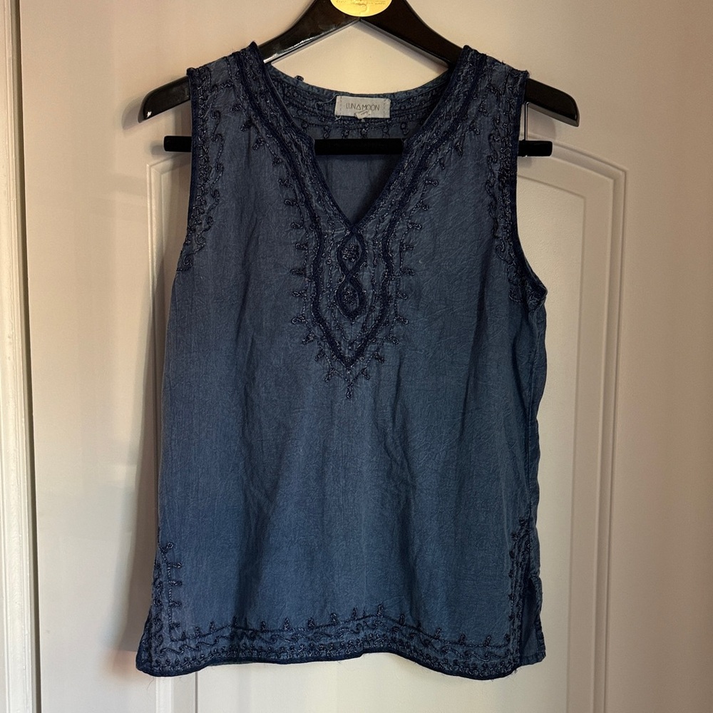 Blue Embroidered Women's Top